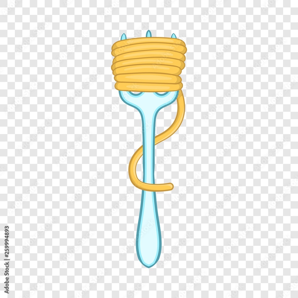 Poster spaghetti on fork icon in cartoon style isolated on background for any web design