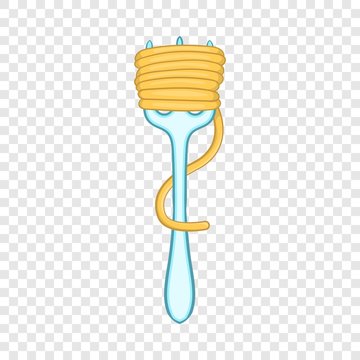 Spaghetti on fork icon in cartoon style isolated on background for any web design 