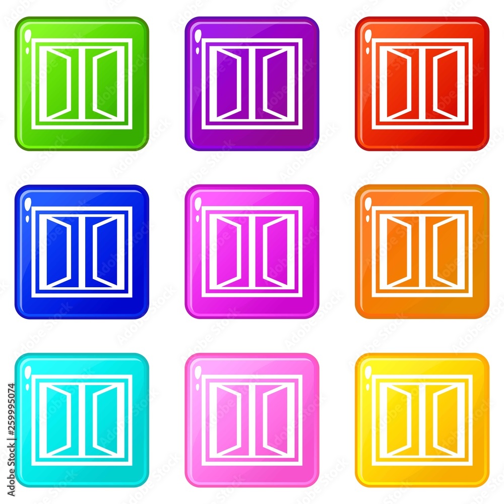 Poster plastic window frame icons set 9 color collection isolated on white for any design