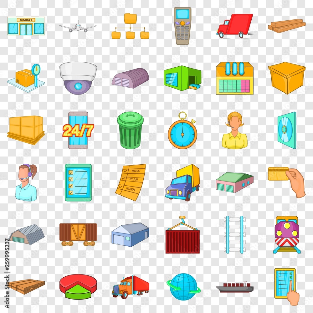 Poster store icons set. cartoon style of 36 store vector icons for web for any design