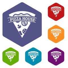 Pizza icons vector colorful hexahedron set collection isolated on white 