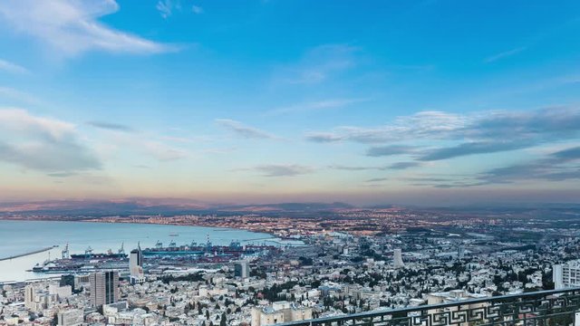 Haifa Panorama Day to Night Time Lapse 