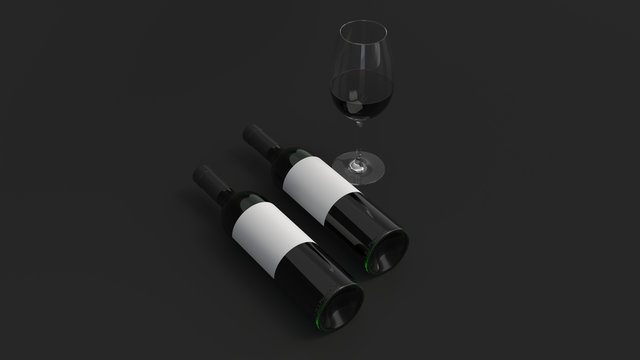 Mockup of two bottles of red wine with glass