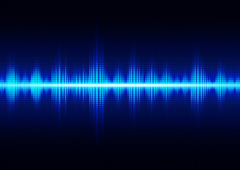 Glowing dark blue digital sound wave, technology abstract background vector illustration