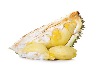 Fototapeta na wymiar Durian and durian peels isolated from durian and isolated on white background.