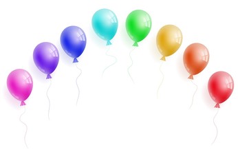 Vector realistic helium colorfull rainbow balloons. Perfect for ad, sale, flyer, greeting card, invitation, poster, offer. Free space for the text. Three-dimensional illustration. Eps 10.