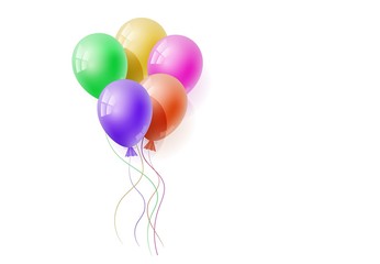 Vector realistic banch of colorfull helium balloons. Concept for promotion, ad, sale, flyer, greeting card. Free space for the text.Three-dimensional illustration. Eps 10.