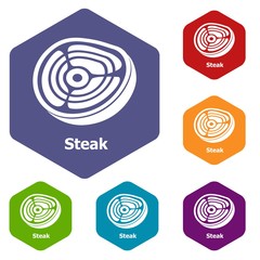 Steak icons vector colorful hexahedron set collection isolated on white