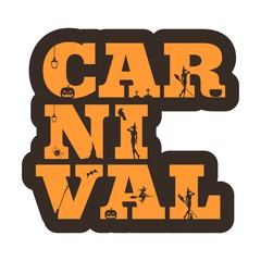 Carnival word and silhouettes on them. Halloween theme sticker