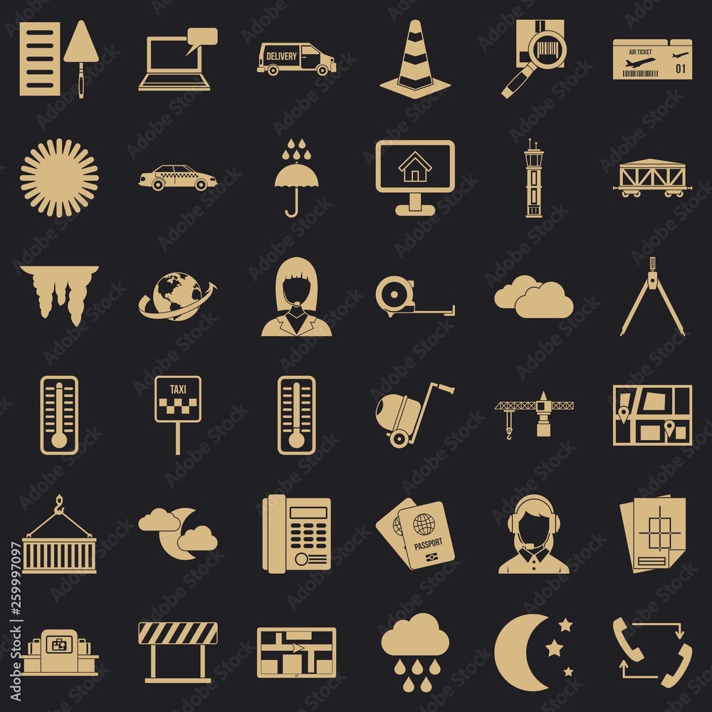 Poster professional dispatcher icons set. simple style of 36 professional dispatcher vector icons for web f