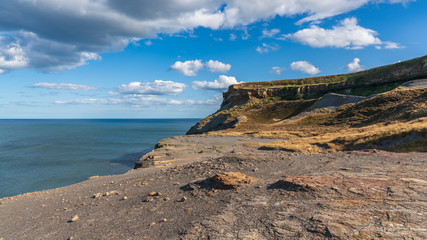 North Sea Coast in North Yorkshire, England, UK - seen from the former alum quarry in Kettleness Point