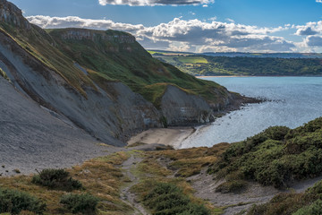 North Sea Coast in North Yorkshire, England, UK - seen from the former alum quarry in Kettleness...