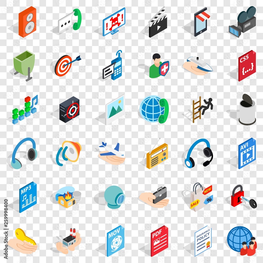 Poster web management icons set. isometric style of 36 web management vector icons for web for any design