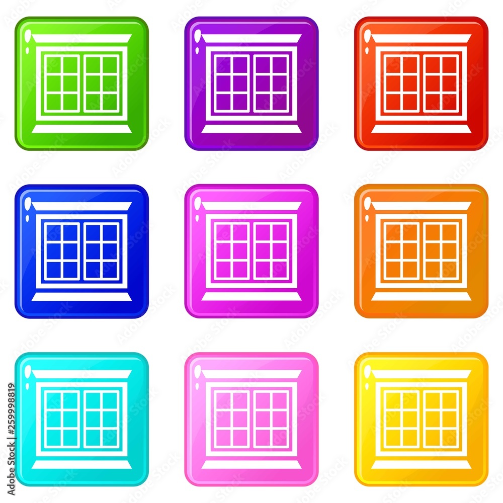 Poster modern window frame icons set 9 color collection isolated on white for any design