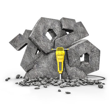 one carved 2020 / 3D illustration of year 2020 text cut from stone block with jackhammer