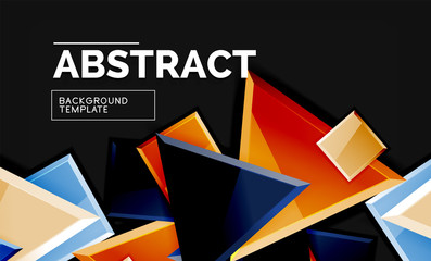 Glossy mosaic style geometric shapes - squares and triangles on black