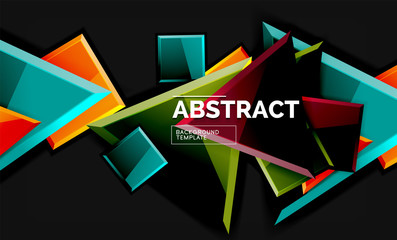 Glossy mosaic style geometric shapes - squares and triangles on black