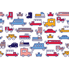 Cute cars vector seamless border. Kids automobile. Can be used for wallpaper, textile, invitation card, wrapping, web page background.