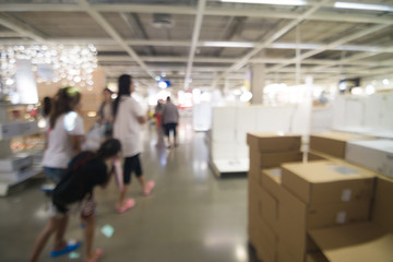 Abstract blurred supermarket with goods on shelf
