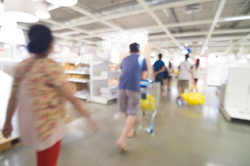 Abstract blurred supermarket with goods on shelf