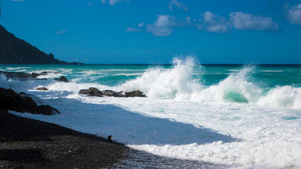 The stormy Ligurian sea on a spring day in Italy
