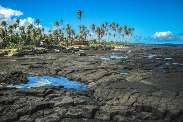 Tropical island of Samoa with a famous Saleaula Lava Field near the blowholes
