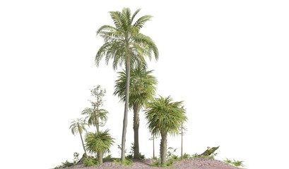 Trees of the mesozoic era isolated on white background 3D illustration