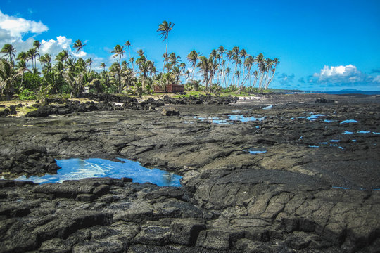 Tropical island of Samoa with a famous Saleaula Lava Field near the blowholes