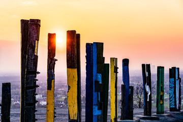 View over the Ruhr area with totem poles to Halde Haniel - obrazy, fototapety, plakaty