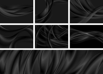 Set of black abstract smooth waves backgrounds