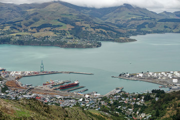 Lyttelton harbour from the Port Hills, New Zealand.