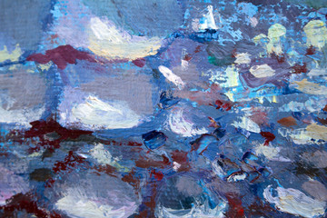 Abstract modern painting. Painting painted with a palette knife on canvas with oil paints in a large stroke.