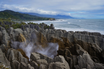 Punakaiki Pancakes Rocks and blow holes in New Zealand