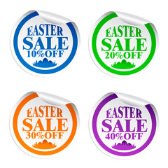 Easter sale stickers 10,20,30,40 with eggs in the grass colorful