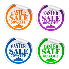 Easter sale stickers 50,60,70,80 with eggs in the grass colorful