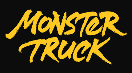 Monster Truck vector lettering. Handwritten text label. Freehand typography design