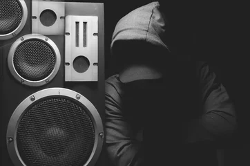 Fotobehang speakers music and man © vandame