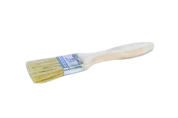 Paint brush, white wooden handle, size 1.5 inch.on white background.With Clipping Path.