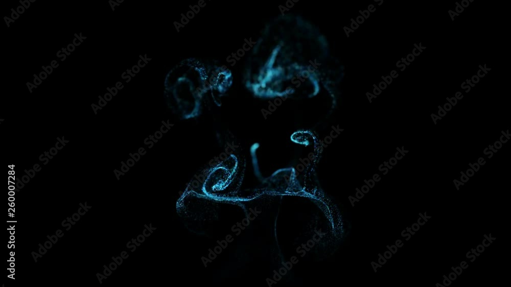 Poster 4k glow particles move in a stream of liquid in front of the camera in slow motion. 3d ink effect fo