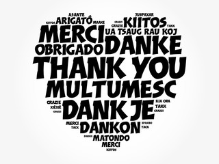 Thank You Love Heart Word Cloud in different languages, concept background