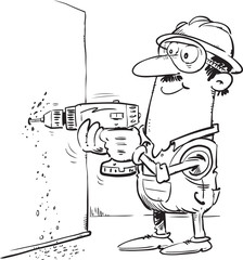 Handyman worker with drilling machine in the hand