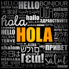 Hola! (Hello Greeting in Spanish) word cloud in different languages of the world