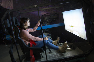 Fototapeta na wymiar Flight simulator. Aviation game simulator