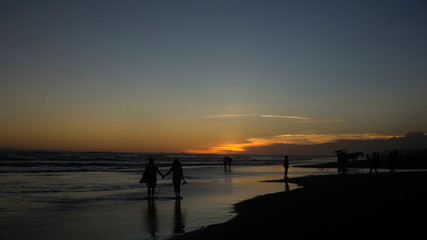 Fototapeta na wymiar The nice sunset at the beach in Yogyakarta Indonesian