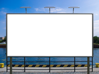 3D rendering of blank billboard (empty advertisement) with boulevard background. Empty mockup template