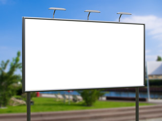 3D rendering of blank billboard (empty advertisement) with city background. Empty mockup template