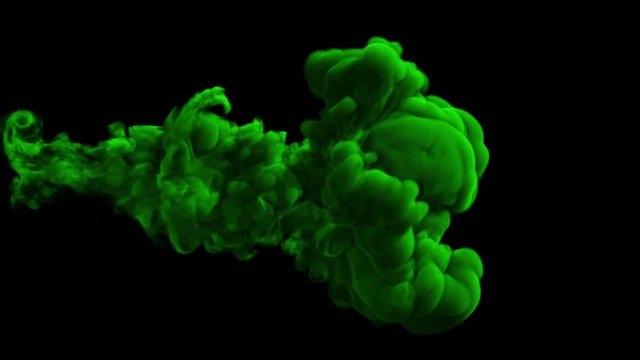 UHD 3D animated simulation of the thick green smoke against the black background