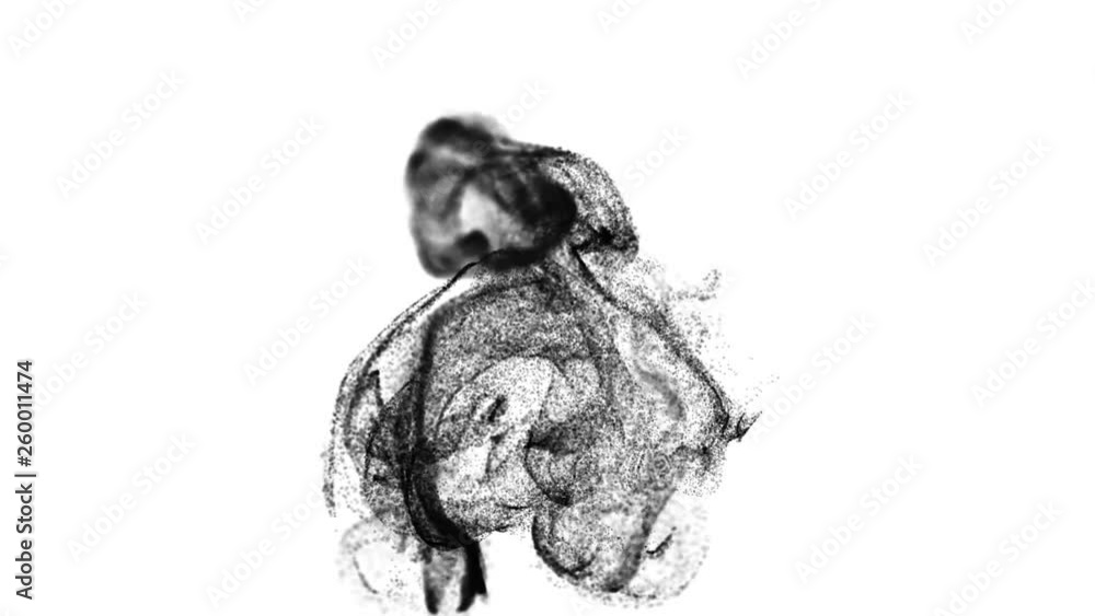 Poster 4k black particles move in a stream of liquid in front of the camera in slow motion. 3d ink effect f