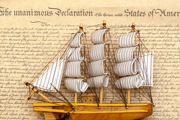 the ship on the document on the signing of the independence day of America in 1776.