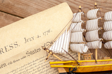 the ship on the document on the signing of the independence day of America in 1776.